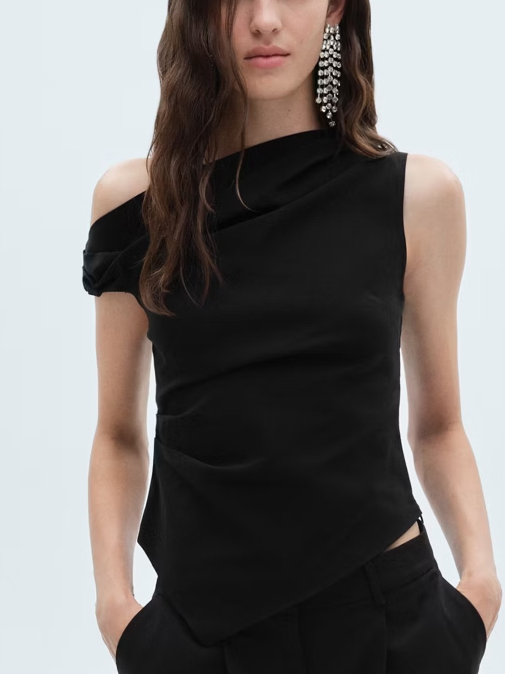 Mango Black Asymmetric Wide-Leg Jumpsuit